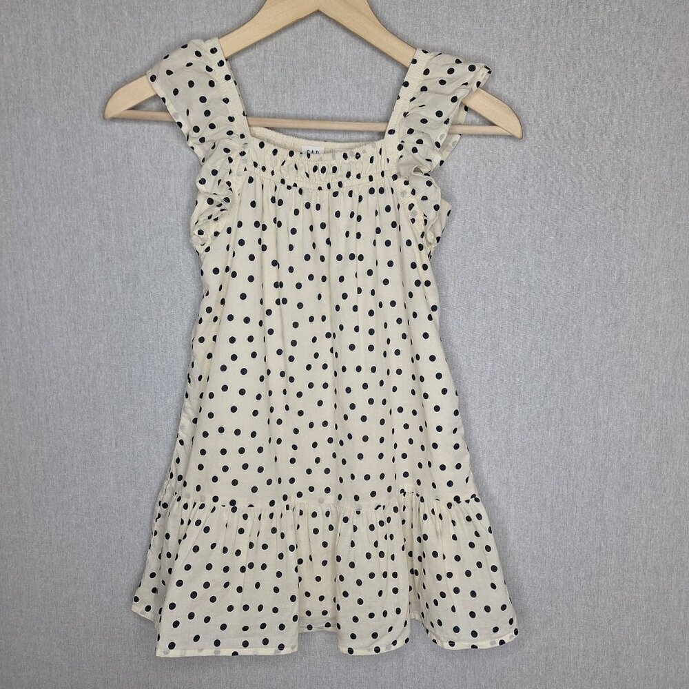 💙 Gap Kids Girls Cotton Polkadot Ruffle Straps Lined Dress Size S Preppy Cute O - Picture 1 of 9